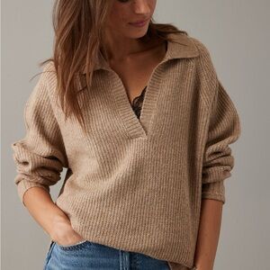 AE whoa so soft oversized collared sweater